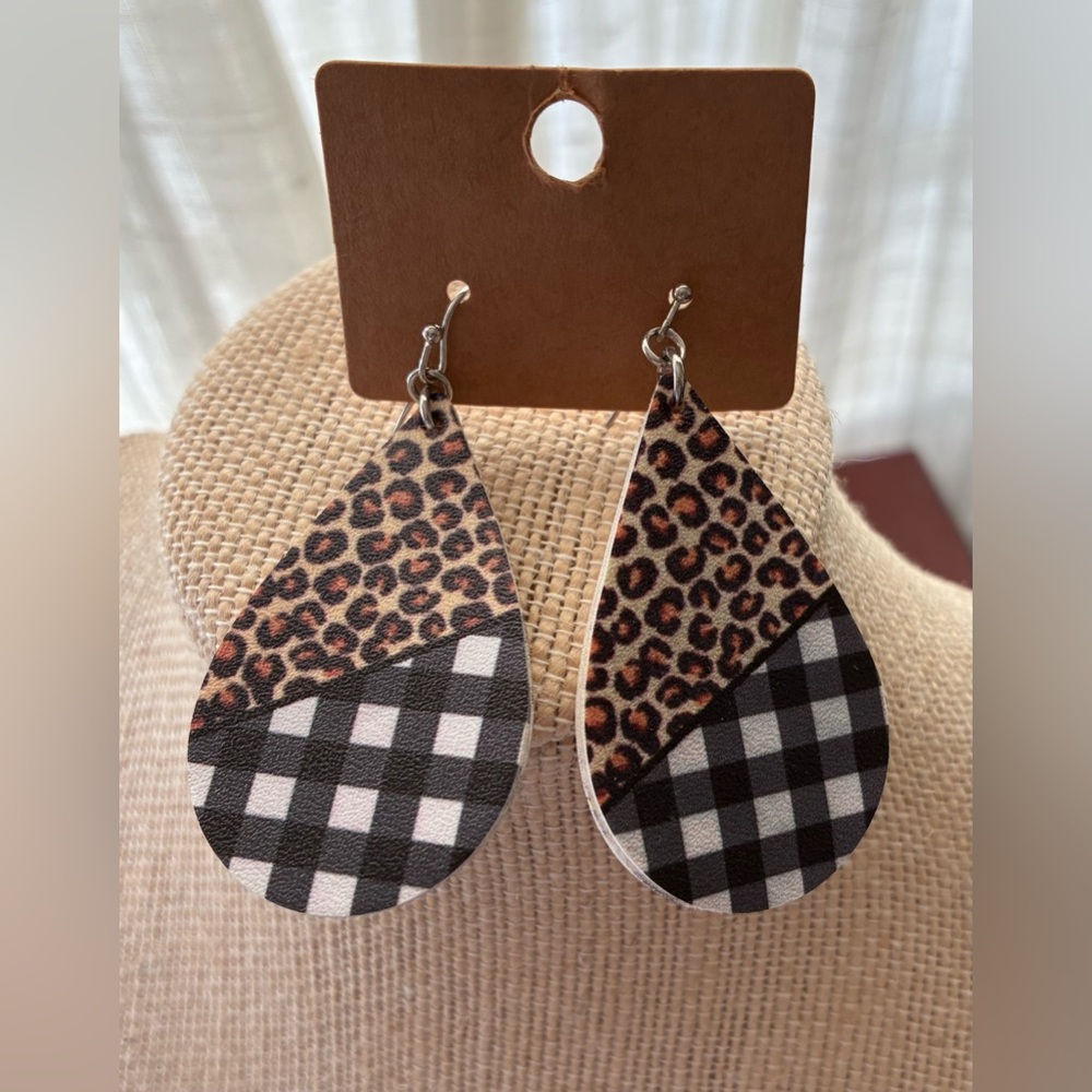 Leopard & Black Gingham Teardrop Earrings